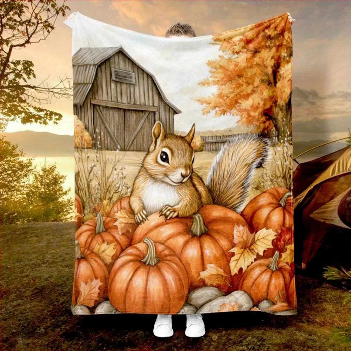 

Retro rabbit pattern flannel blanket - bed, sofa, office, travel, gift, decoration, chair, comfort and warmth, Christmas