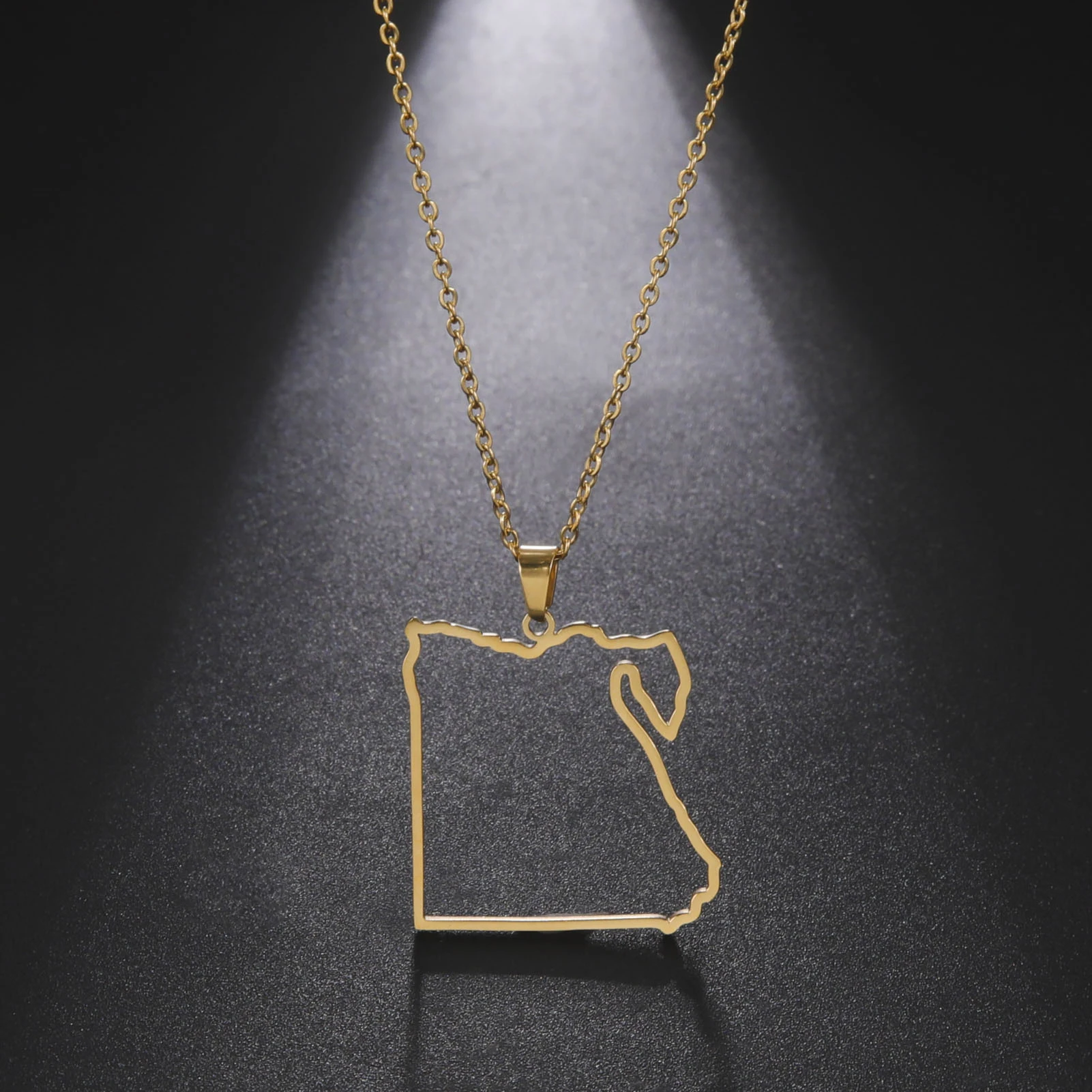 Kkjoy Karte von Ägypten Anhänger Edelstahl Halskette für Frauen Männer Gold Farbe Schmuck Freund Geschenke – Detail 5