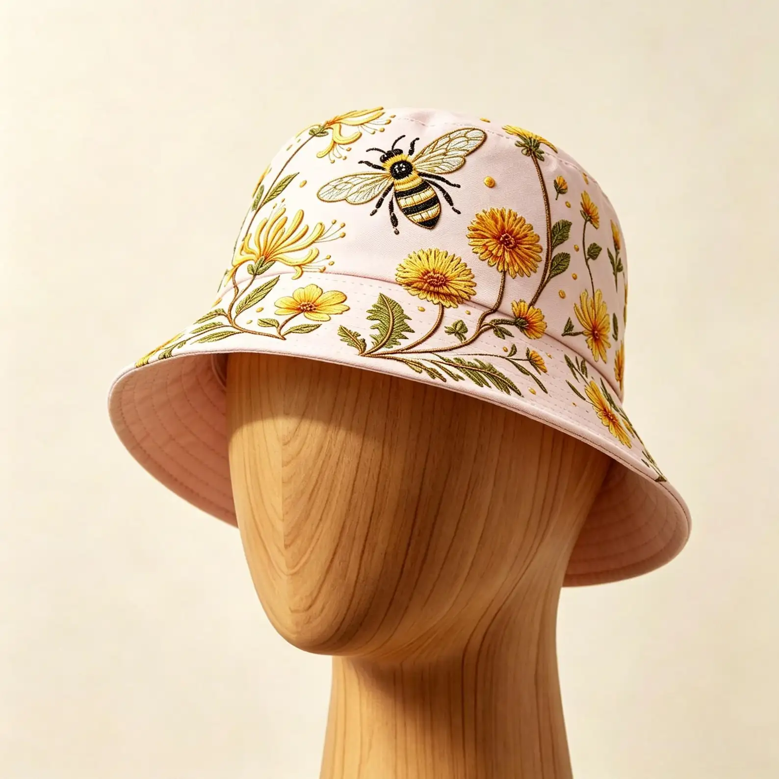 Custom Floral Bucket Hat Packable Cotton Sun Hat With 3D Bee Hummingbird Print,Garden Morning Hat, Aesthetic Outdoor Travel Gift