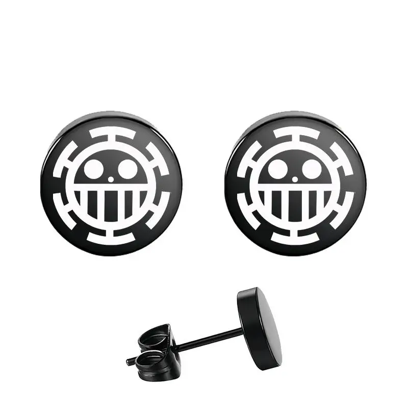 1 paire de boucles d'oreilles une pièce de dessin animé, clip d'oreille, tête de crâne volant de route, boucles d'oreilles en acier inoxydable, cadeaux Anime Cos pour hommes et femmes, bijoux