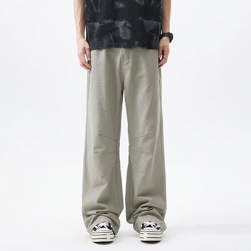 

Модные мужские рабочие брюки из чистого хлопка, весна-осень 2025, новые американские ретро-брюки свободного кроя, повседневные длинные прямые брюки-карго