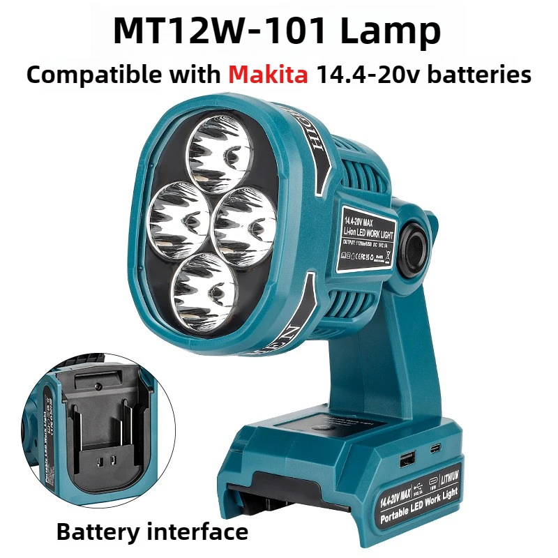 Senter untuk Milwaukee untuk Baterai Dewalt 20v Lampu Kerja LED 12W Lampu Sorot Portabel dengan Port USB Kepala yang Dapat Diputar untuk Berkemah