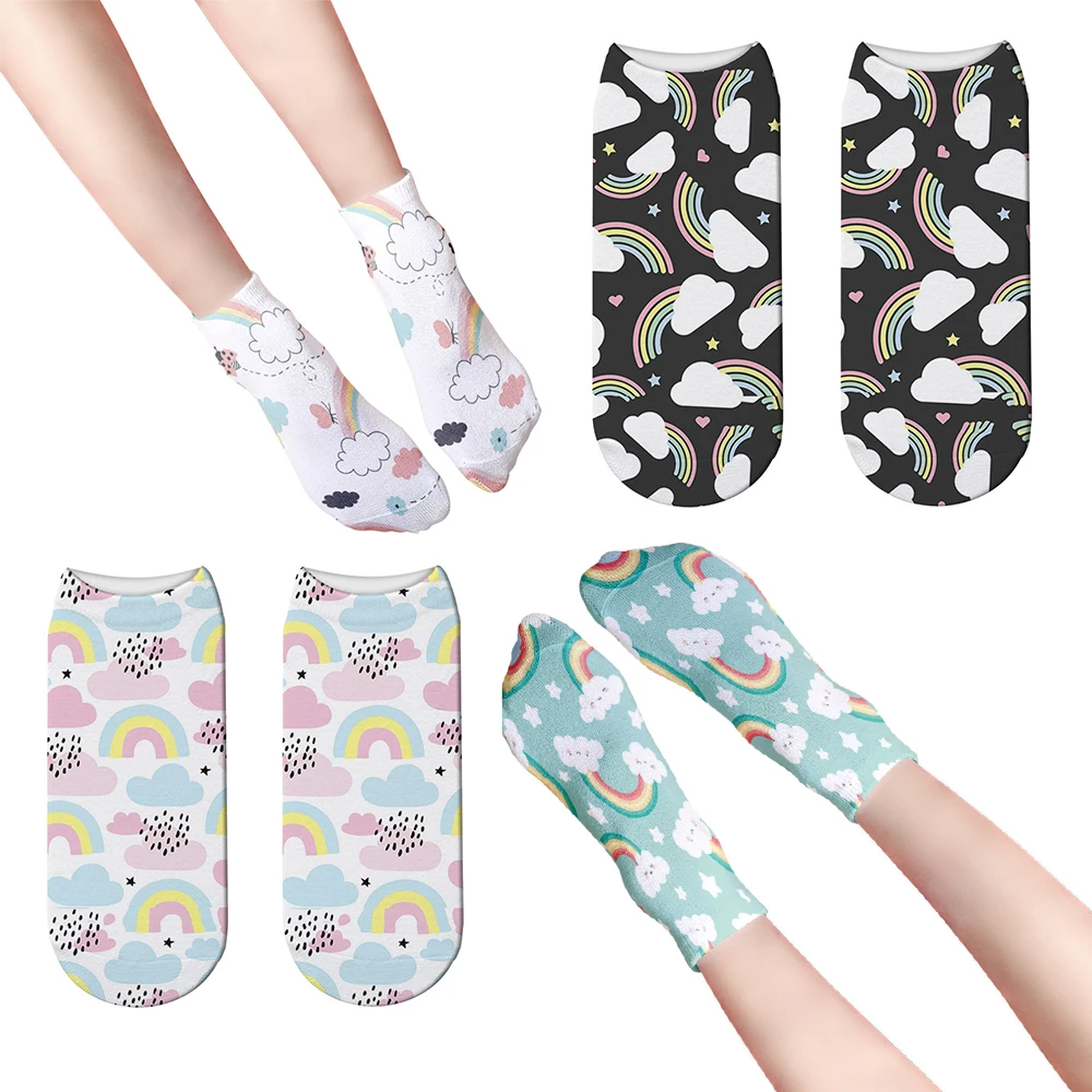 Fashionable and interesting rainbow cloud socks Harajuku short pink socks cute personality unicorn low ankle cotton socks