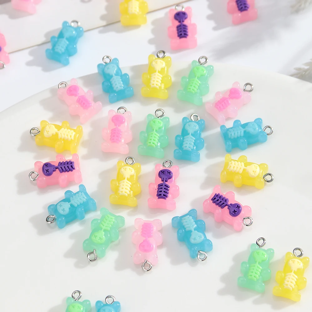 Cartoon Resin Gummy Bear Charms Skeleton Skull Bear Pendant Gothic Halloween Y2K for Earring Necklace Keychain DIY Making