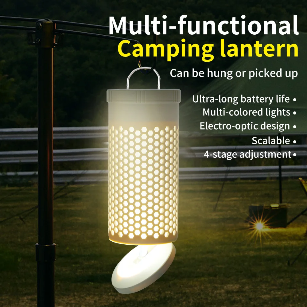 Rechargeable Multi-functional LED Camping Lantern with Telescoping Dual Color Light 180° Rotatable Hook High-Brightness 28 LEDs