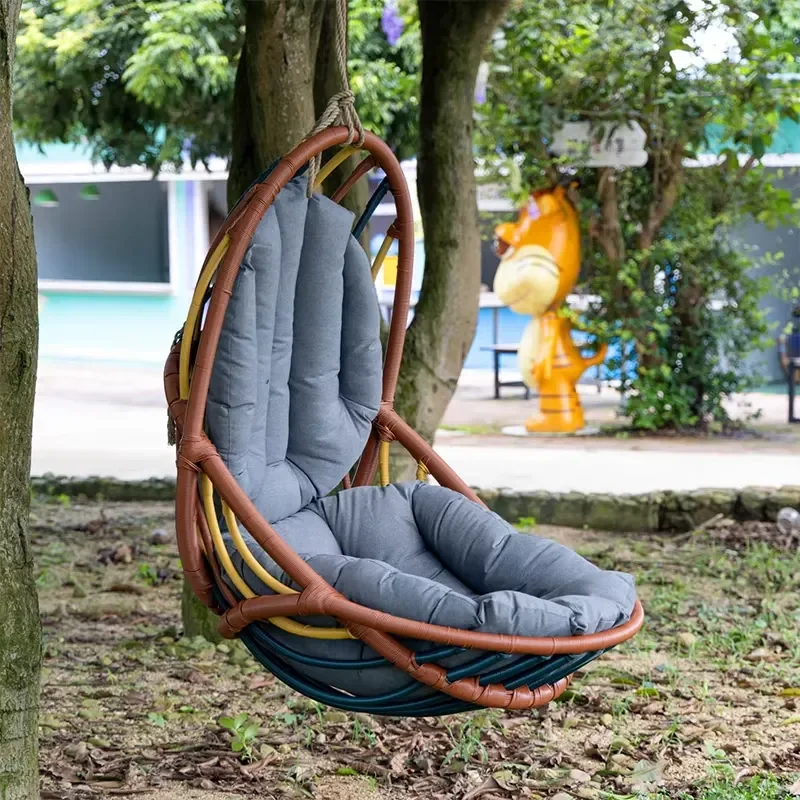 Colorful Waving Rattan Leisure Furniture Patio Swivel Chair Outdoor Hanging Swing Hammock Chair