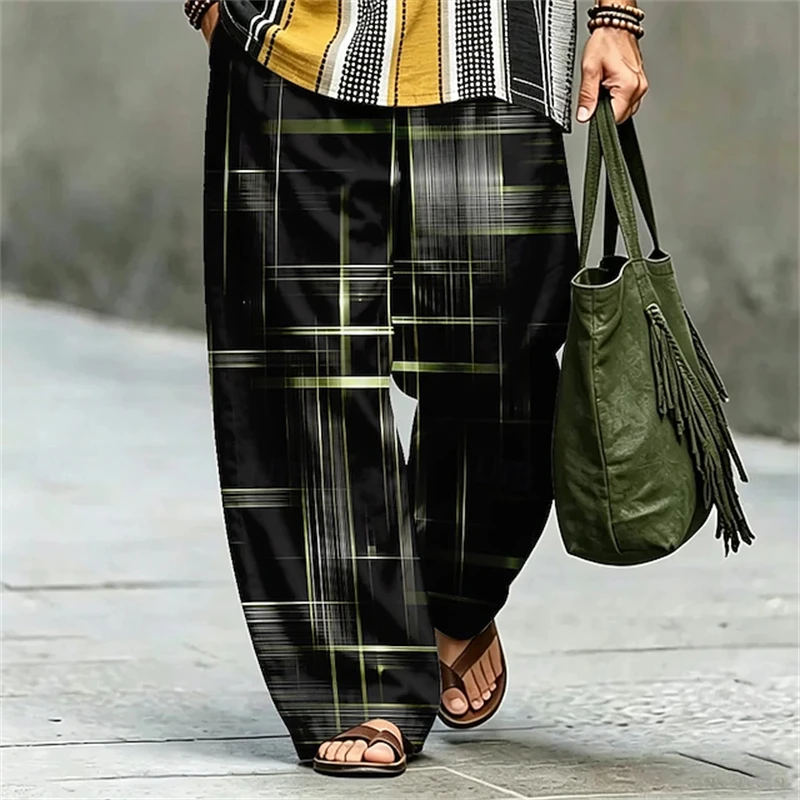 Men's Fashion Trousers Autumn 2026 Minimalist Printed Casual Pants with Elastic Drawstring Waist Wide-Leg Beach Vacation Style