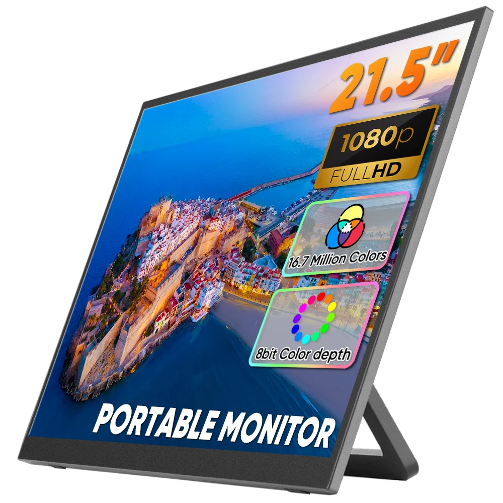 

21,5-дюймовый двойной монитор 1080P VESA 180 ° Ультратонкий двойной портативный монитор с регулируемой подставкой FHD HDR для ноутбука