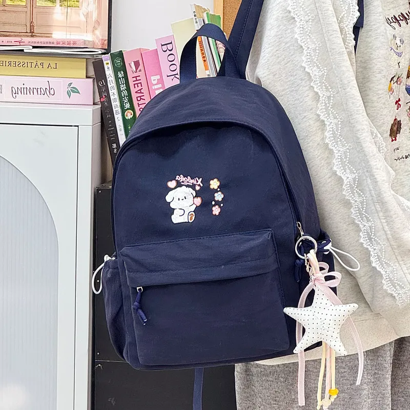 Cute Cartoon Embroidered Backpack for Female Junior High School Students, High-Appearance Campus Girl Style School Bag, Lightwei