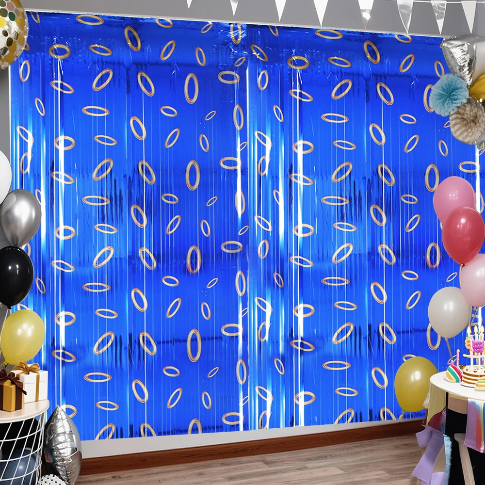 Blau Gold Ring Folie Fransen Vorhänge Luftschlangen Geburtstag Party Dekorationen Cartoon Lametta Hintergrund Videospiel Baby Dusche Hintergrund