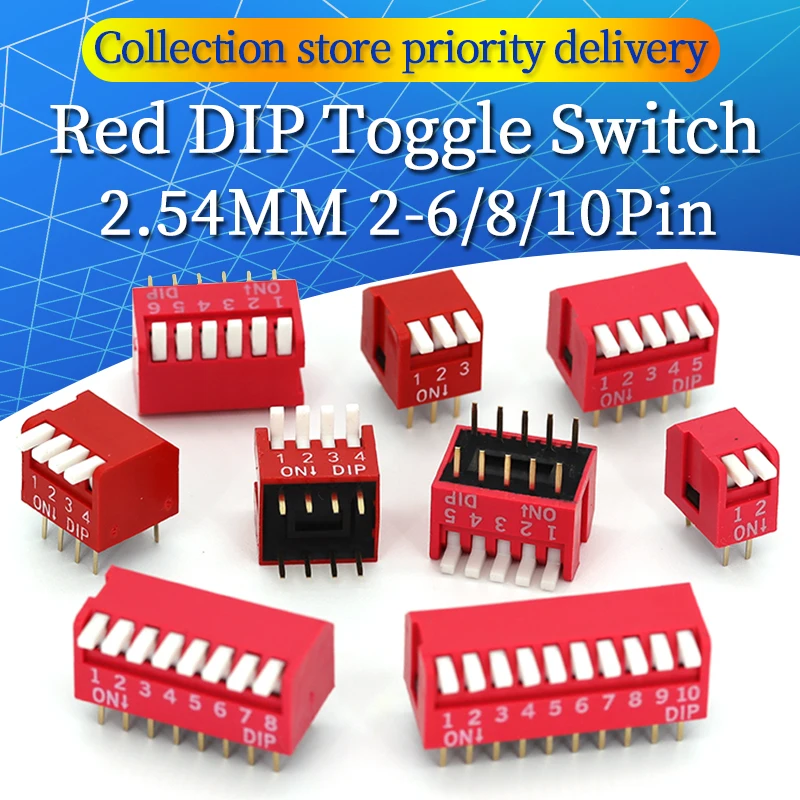 5PCS/lot Red Side switch DP-02 DP-03 DP-04 DP-05 DP-06 DP-08 DP-10 Bit DIP 2.54mm pitch, side dial, in-line sliding type