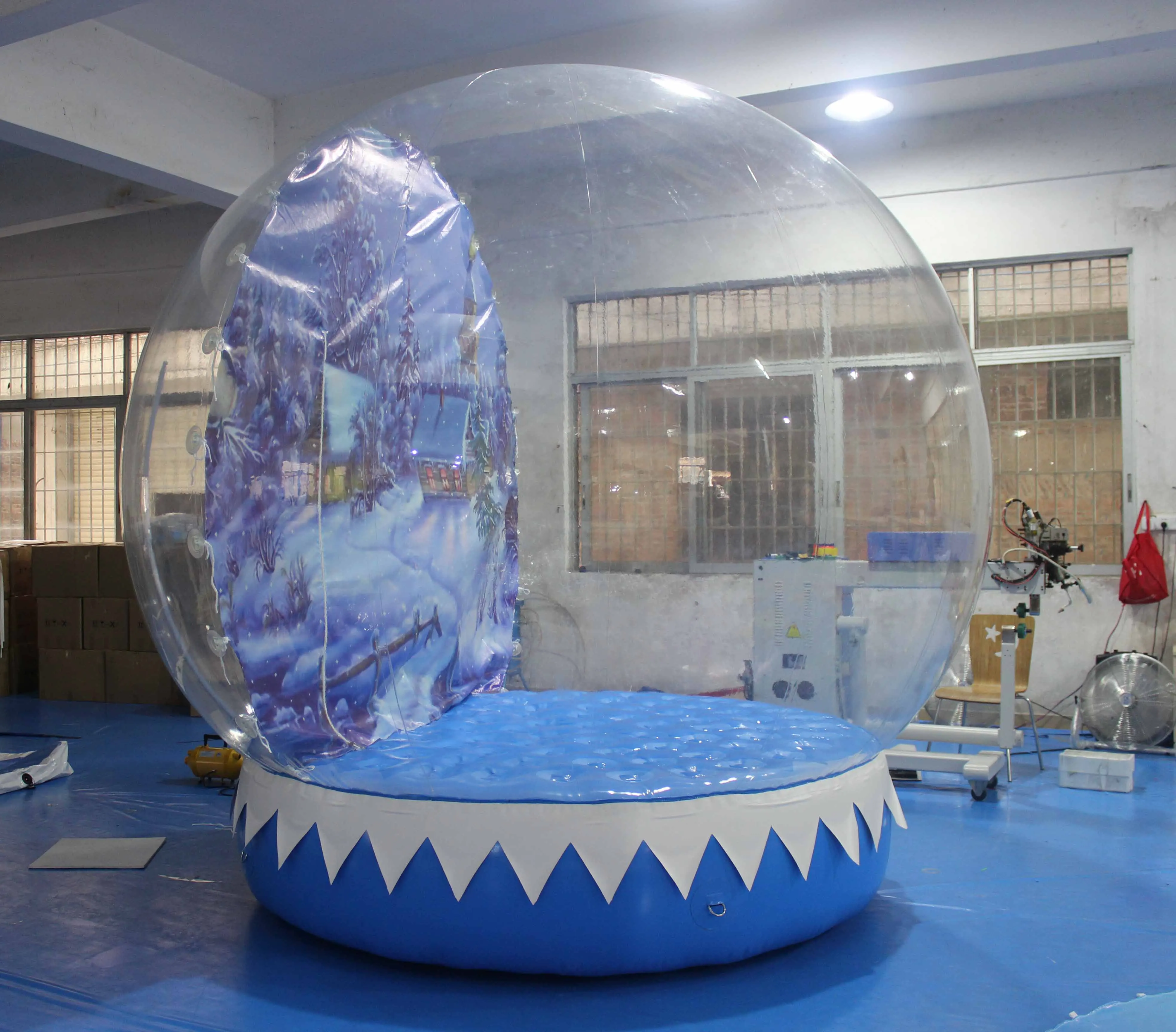 Cabina de fotos de globo de nieve inflable de casa de burbujas gigante de Navidad de 3 metros de diámetro, globo de nieve inflable de casa de rebote con nieve que sopla
