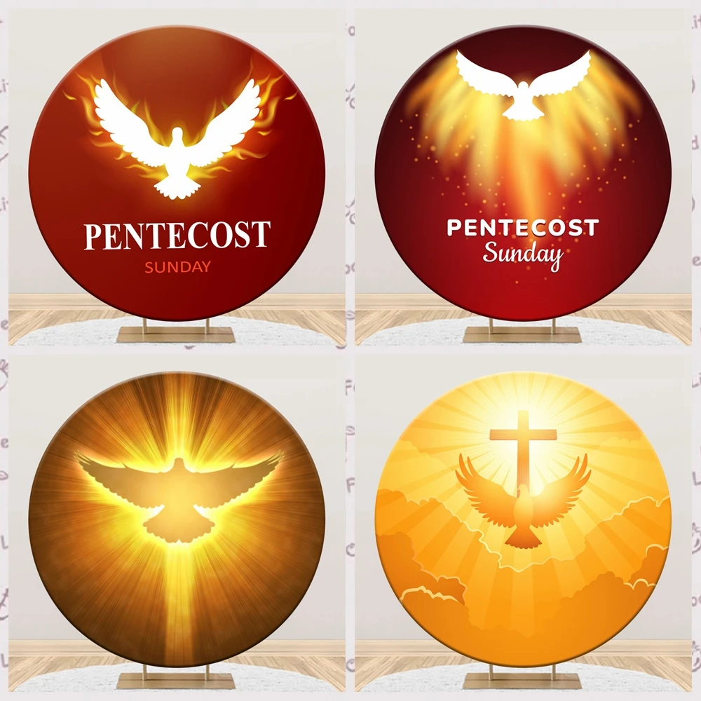 Yeele 2026 Happy Pentecost Round Backdrop Cover Jesus Christ Cross Pray God Bless Holy Spirit Dove Church Party Photo Background
