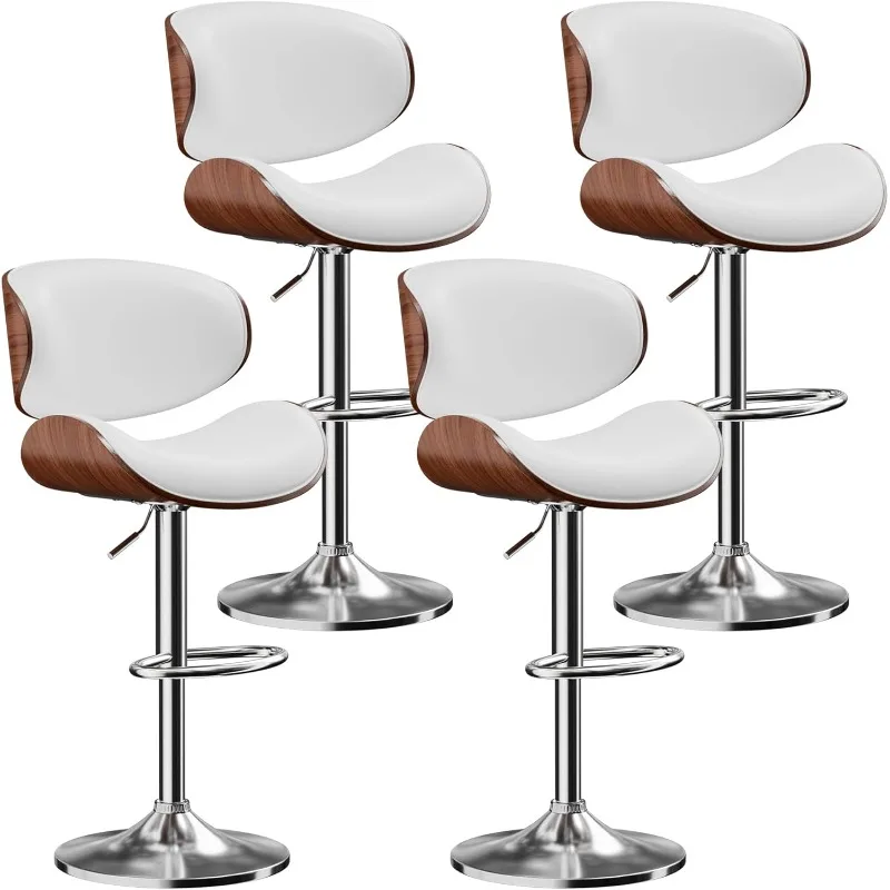 Bar Stools Set of 4, Adjustable Swivel Leather Bar Stools for Kitchen Island, Mid Century Modern Counter Height Bar Chairs