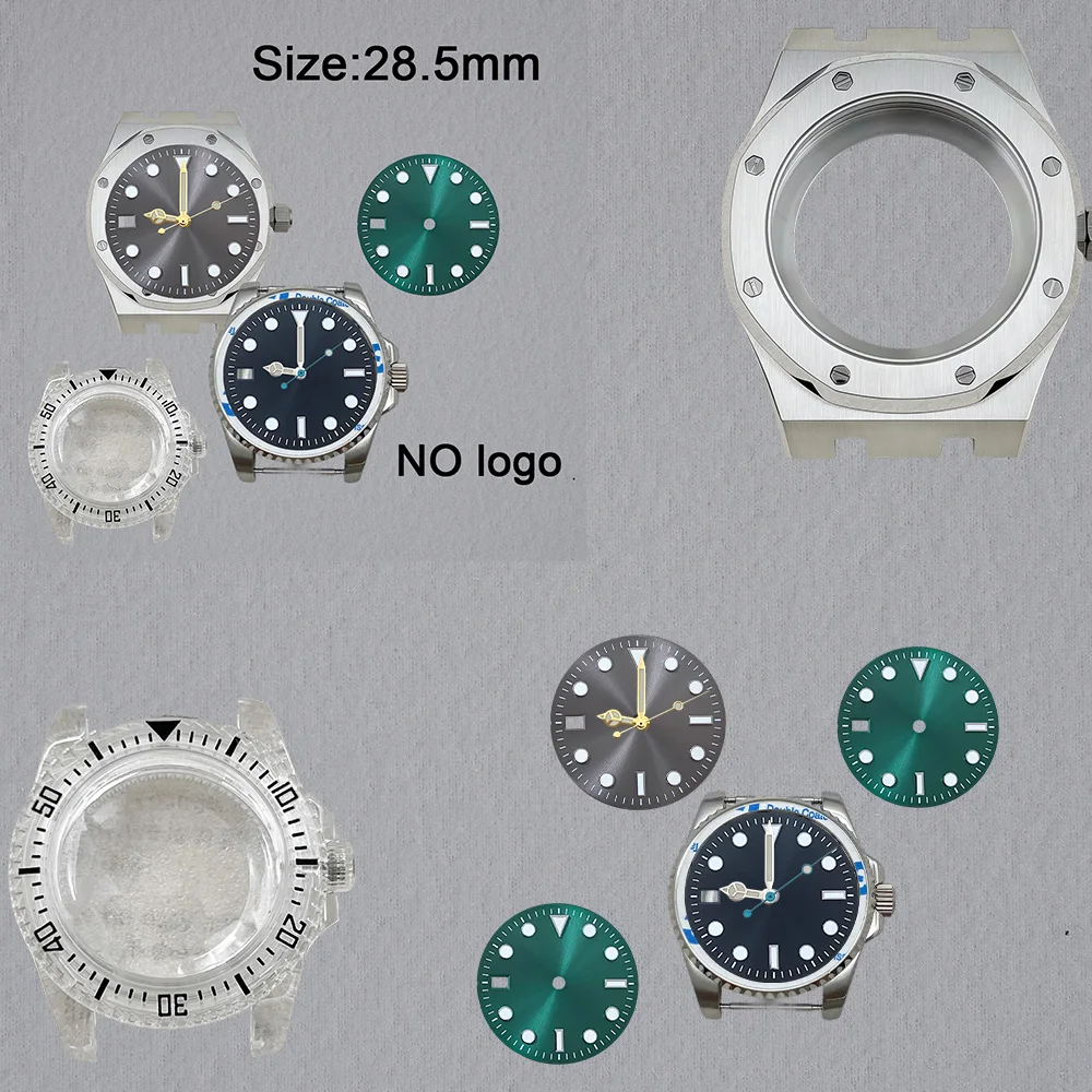 28.5 mm No Logo Blank Dial For NH35 Movement Custom Logo Green Luminous Custom Logo Watch Dials Hands Accessories Repair Tools