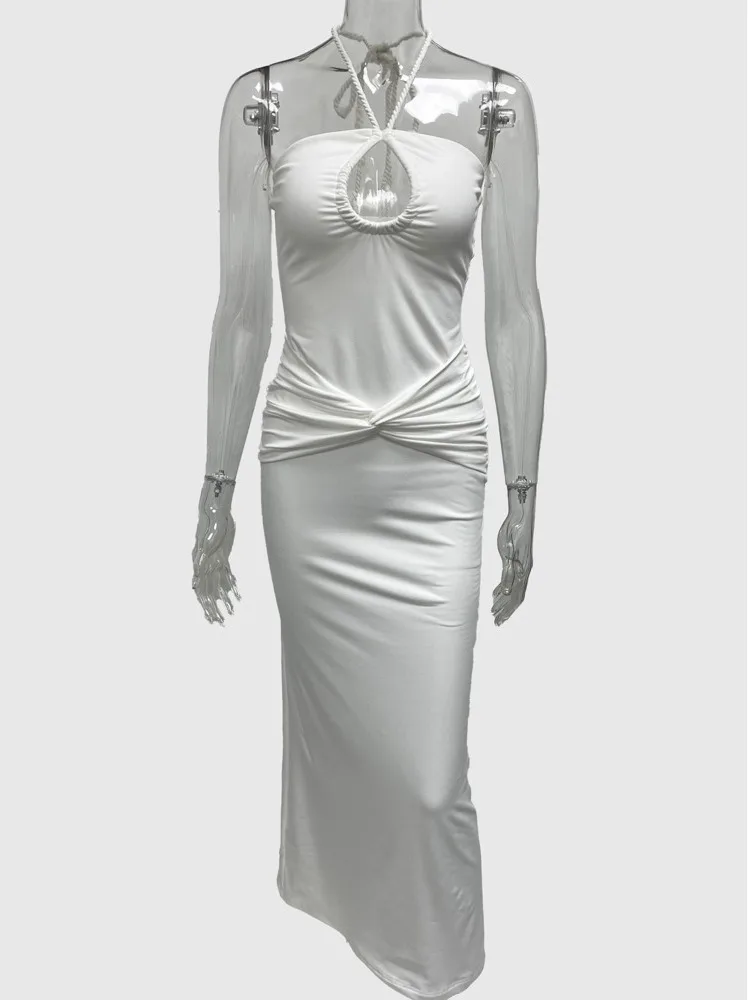 Arctic Cat Elegantes ärmelloses Neckholder-Höhlenkleid für Damen, 2025, Herbst, neues sexy, rückenfreies Party-Club-Abendkleid, Urlaub