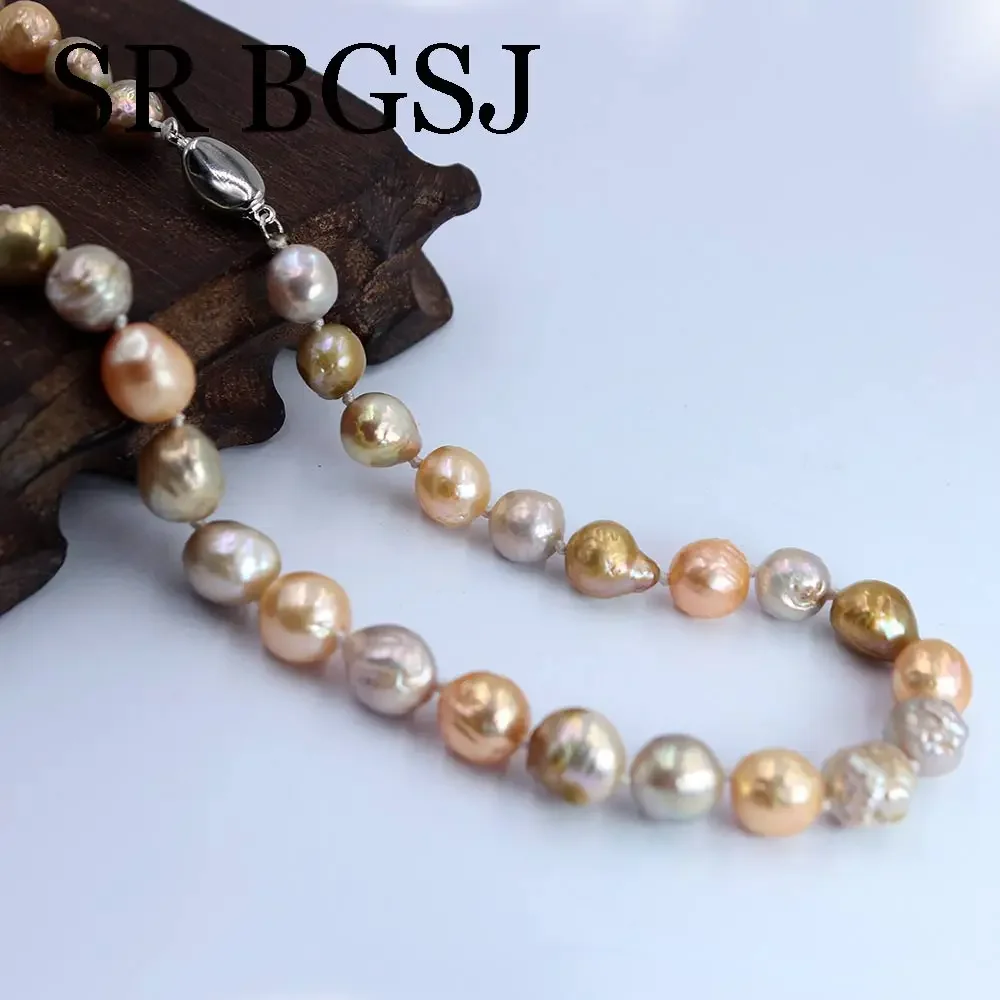 BGSJ 10-12mm Elegant Jewelry Colorful Genuine Natural Freshwater Edison Reborn Round Large Pearl  Necklace 17inch