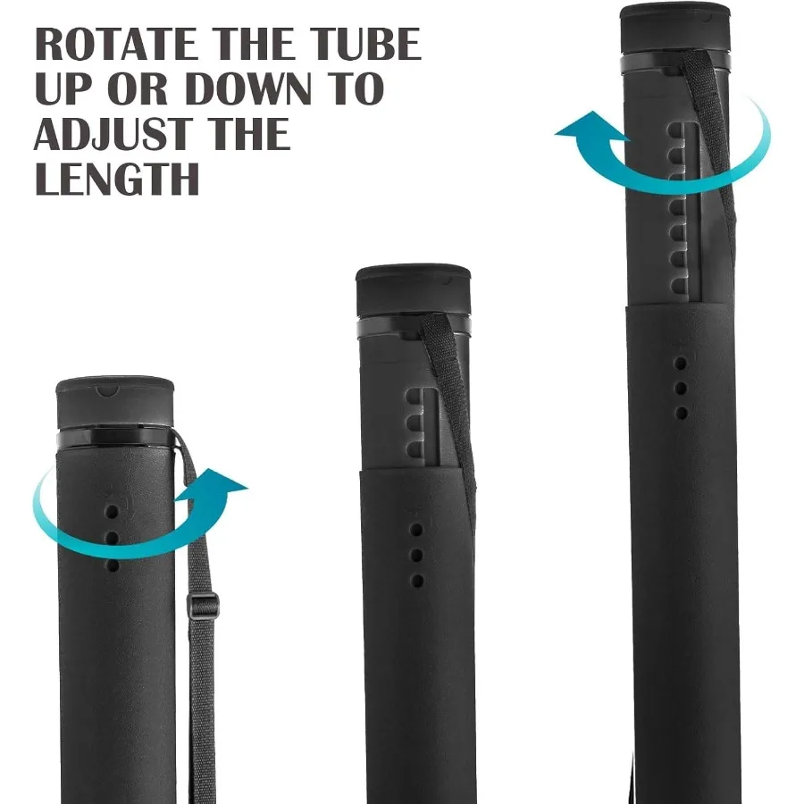 JJRING Tubo de póster negro 25 a 40 Tubo de soporte de almacenamiento de carteles extensible con correa de transporte para planos, rollos, mapas y arco