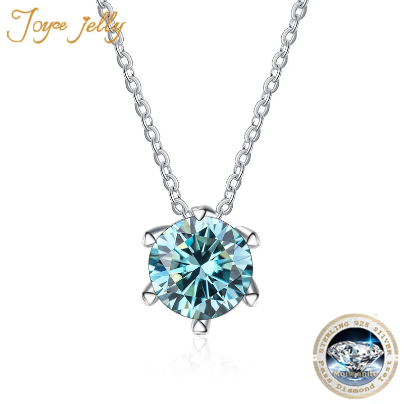 JoyceJelly 1CT VVS D Moissanite Necklace For Women Six Prong Simulated Diamond Pendant 925 Sterling Silver Wedding Fine Jewelry