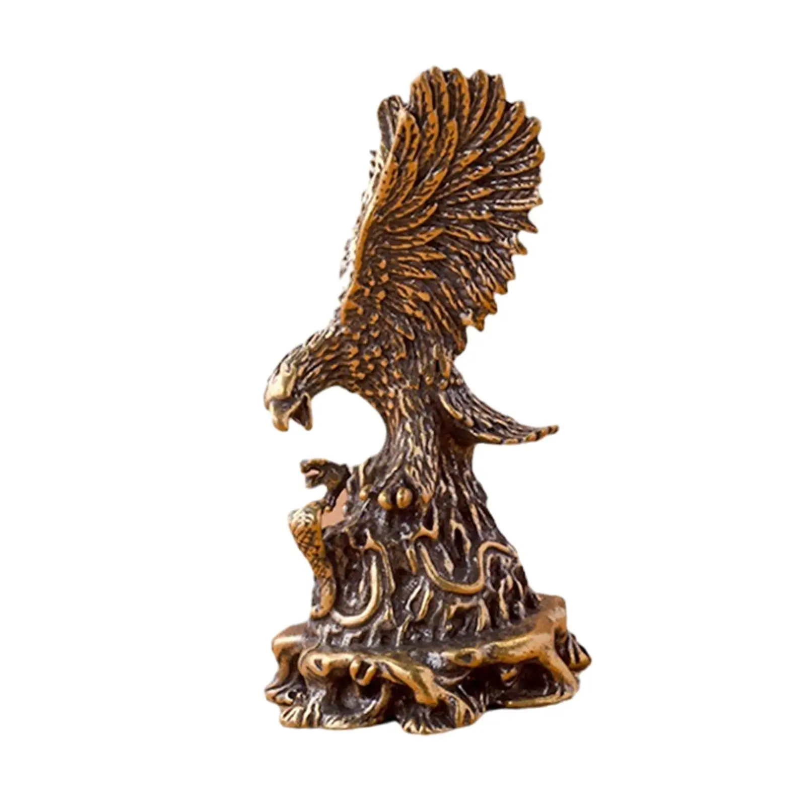 Eagle Figurine Animal Statue Free Stand Desk Ornament Brass Lucky Eagle Figurine for Bookcase Desktop Shelf Living Room Decor