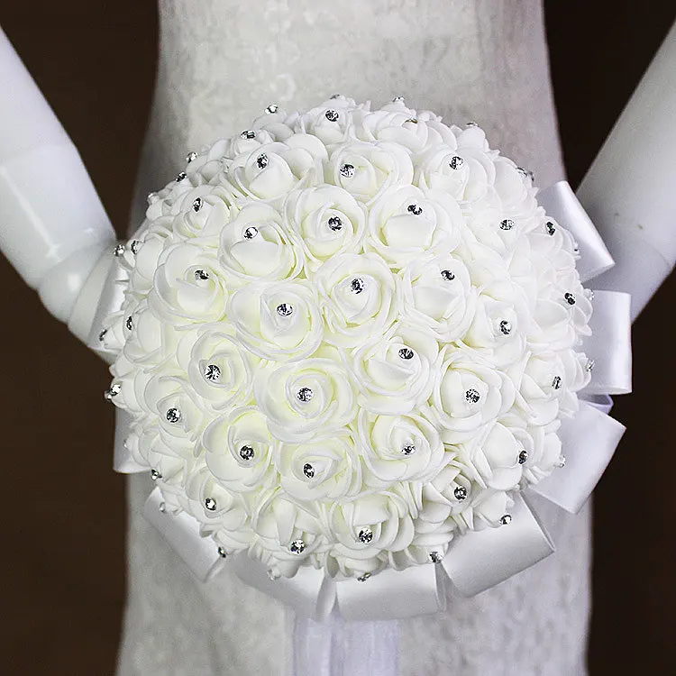 Ayicutia boeket zijde bloemen dama de honor boda Foamflowers Rosa Blanca ramo de novia blanco satinado romántico ramo de boda S21