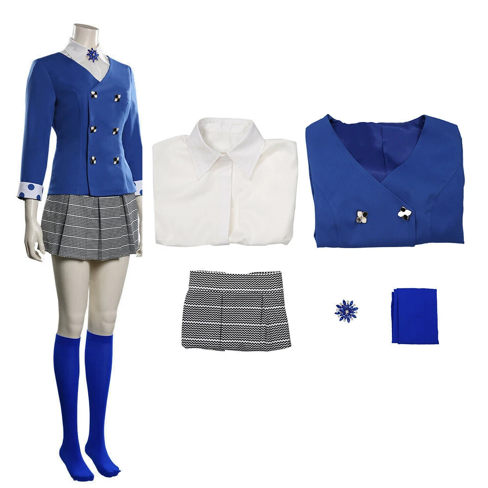 

Movie Heathers Cosplay Veronica Sawyer Costume Full Set Blue Stage Uniform Adult Women Performance Halloween Carnival Party