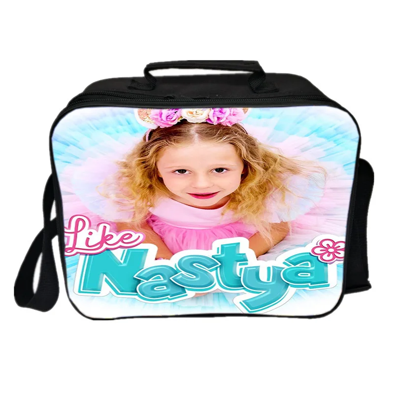 Como Nastya-Cute Girl Imprimir Bento Bag, grande capacidade, saco de isolamento portátil, piquenique ao ar livre Tote, Student Cartoon Lunch Bag, Nylon