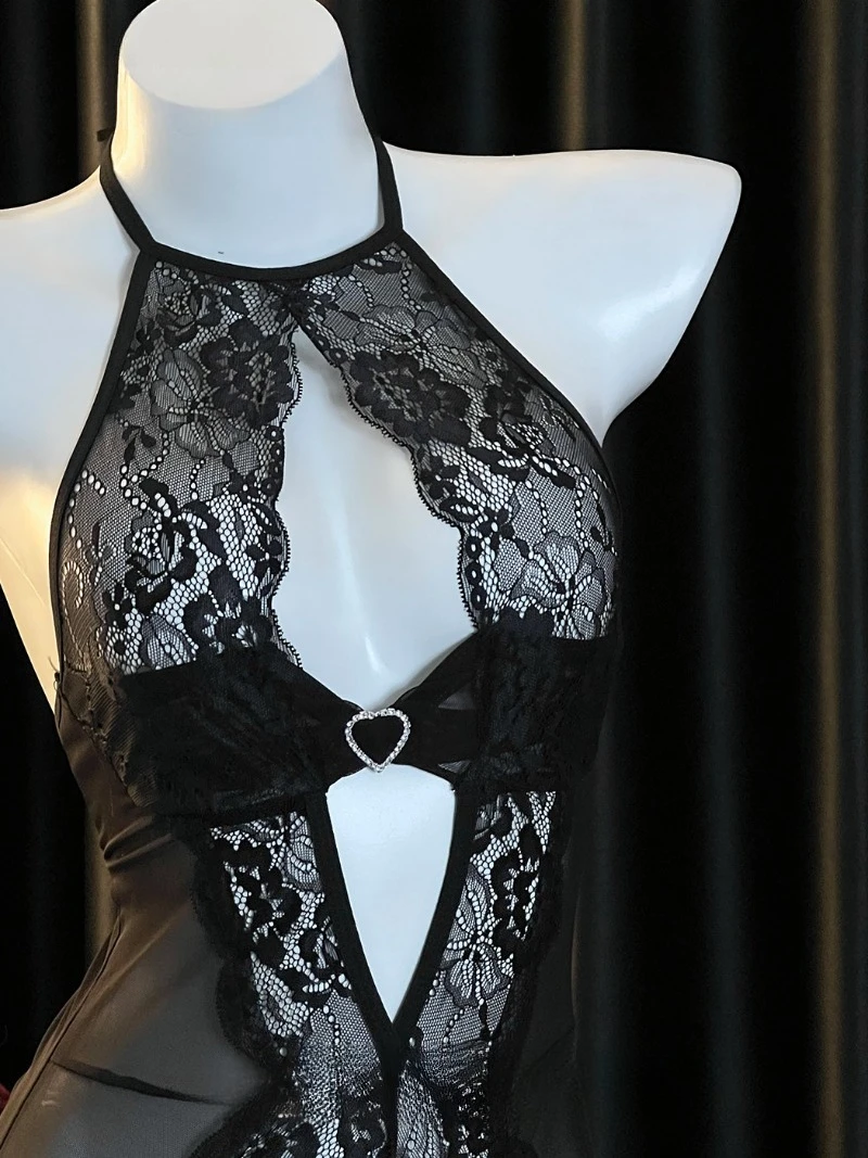 Einteiliges Kleid im DJ-Nachtclub-Stil, Spitzen-Mesh-Ausschnitt-Design für Damen, rückenfreie, übergroße Unterwäsche, sexy und lustiges Nachtclub-Outfit