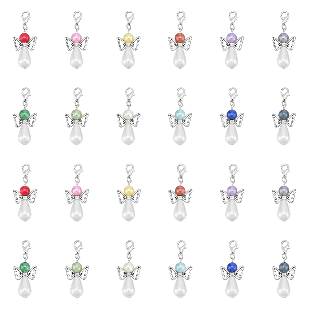 24pcs Guardian Angel Charms Knitting Stitch Marker Pearl Crochet Stitch Marker Locking Stitch Marker with Removable Lobster Claw