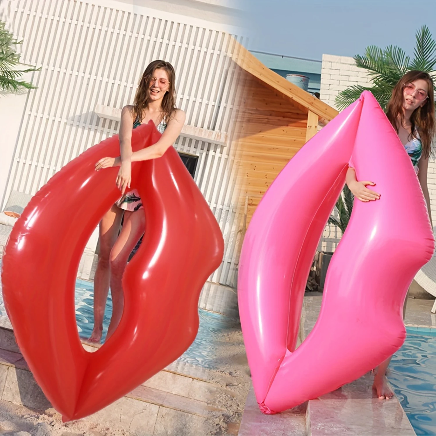 1pc Giant Lips Shaped Inflatable Floating Bed, Swimming Ring Suitable For Pool Party And Vacation Fun