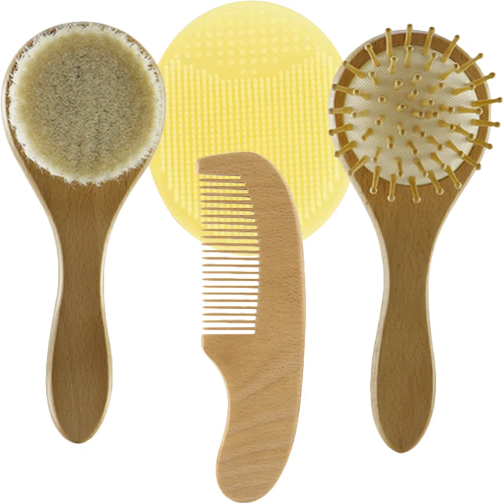 Scalp Comb Wool Brush Set Cradle Cap Take Bath Baby Wooden Toddler Head Scrubber