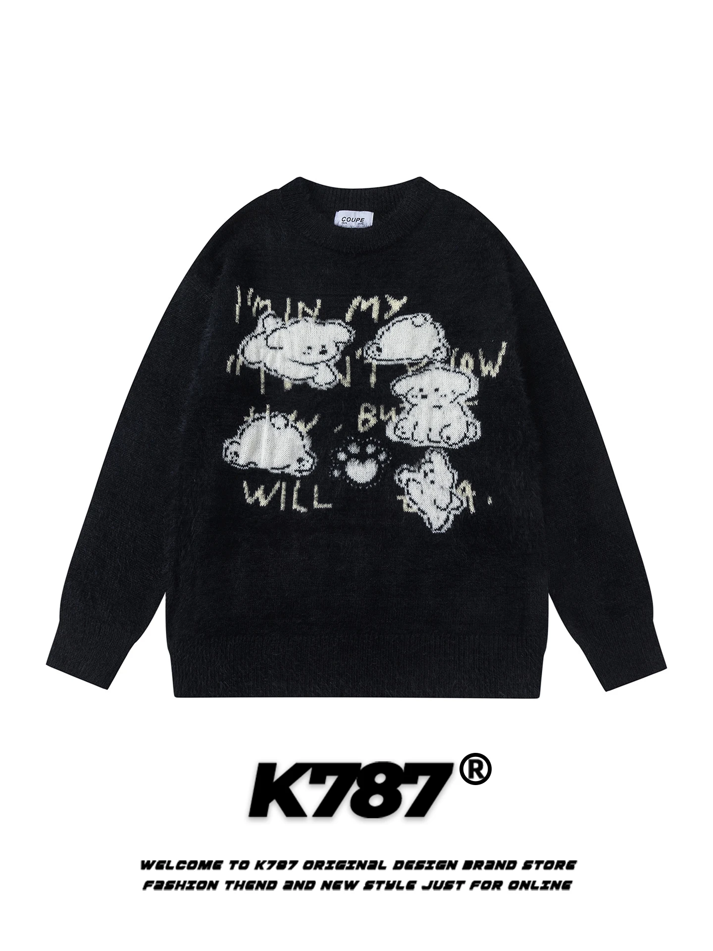 

Женский теплый свитер в американском студенческом стиле с вышивкой собаки, круглый вырез, свободный крой, повседневный, в расслабленном стиле