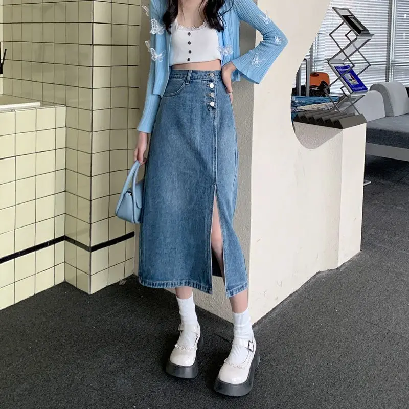 

Women's Oversized 4XL Y2K Side Slit Long Denim Skirts A-Line Skirts Dress High Waist Streetwear Summer Clothes Women