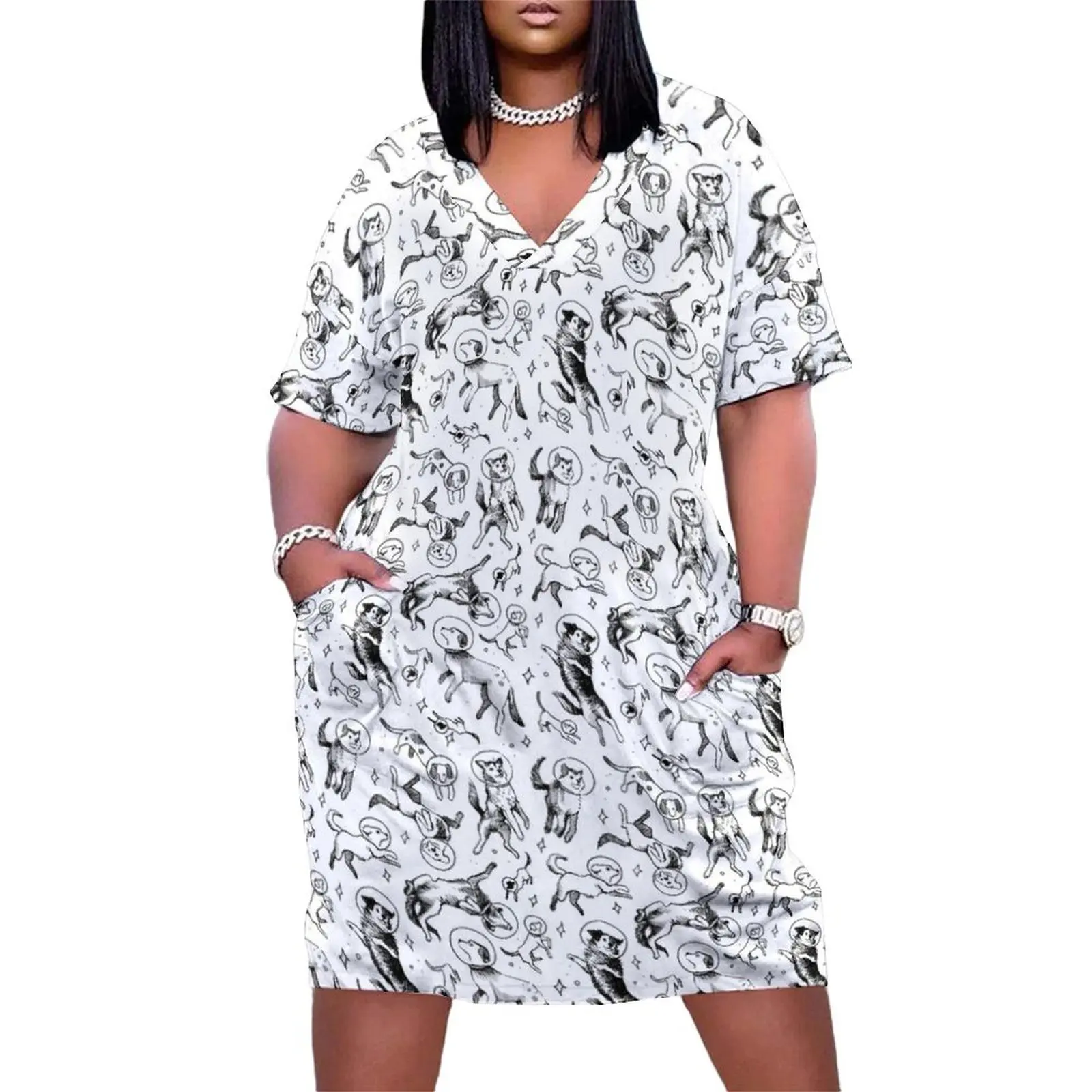 

Space dogs Loose Pocket Dress women"s clothing trend 2024 cute dress