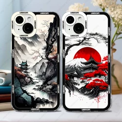 Case For iPhone 15 14 13 Pro Max 12 Mini 11 XS X XR SE 7 8 Plus Soft Cover Ink and Wash Landscape