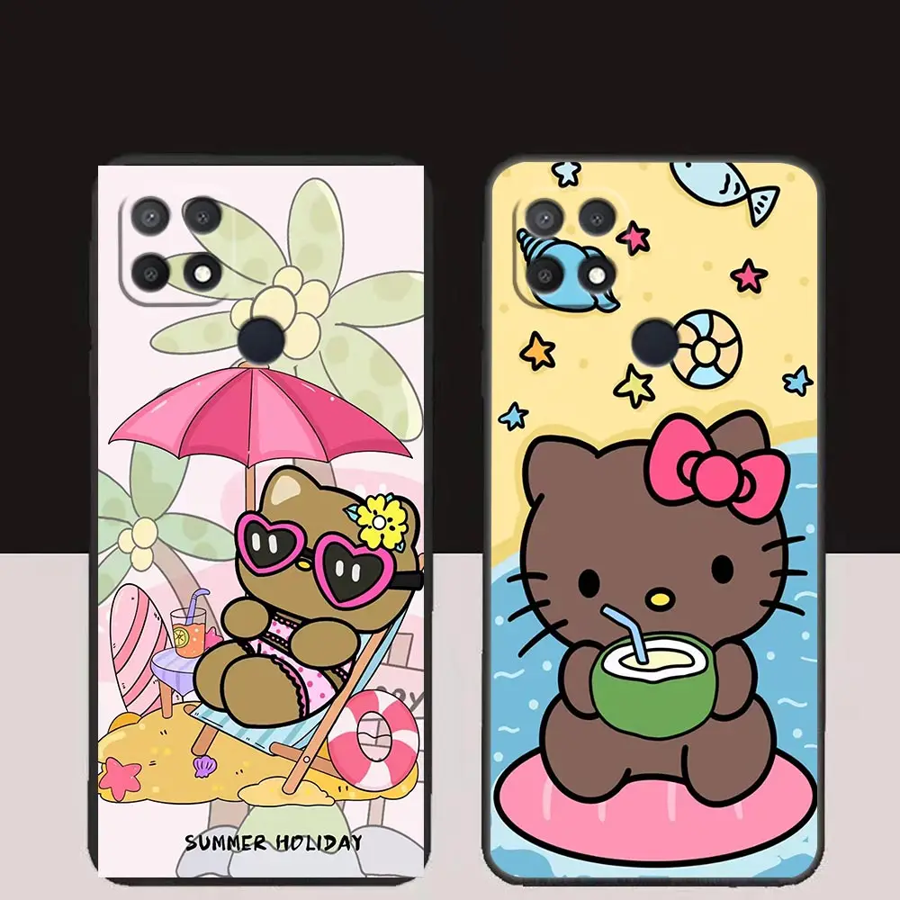 Beach Black Hello Kitty Case For OPPO A98 A95 A96 A97 A94 A93 A92S A91 A78 A76 A74 A71 A57 A55 A53 A17 A16 A15 Case Funda Shell