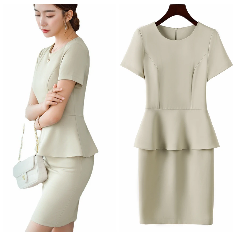 Fashion Beige Color Club Evening Party Dress Women Short Sleeves Mini Dresses Summer 2023 Office Lady Business Work Formal Dress