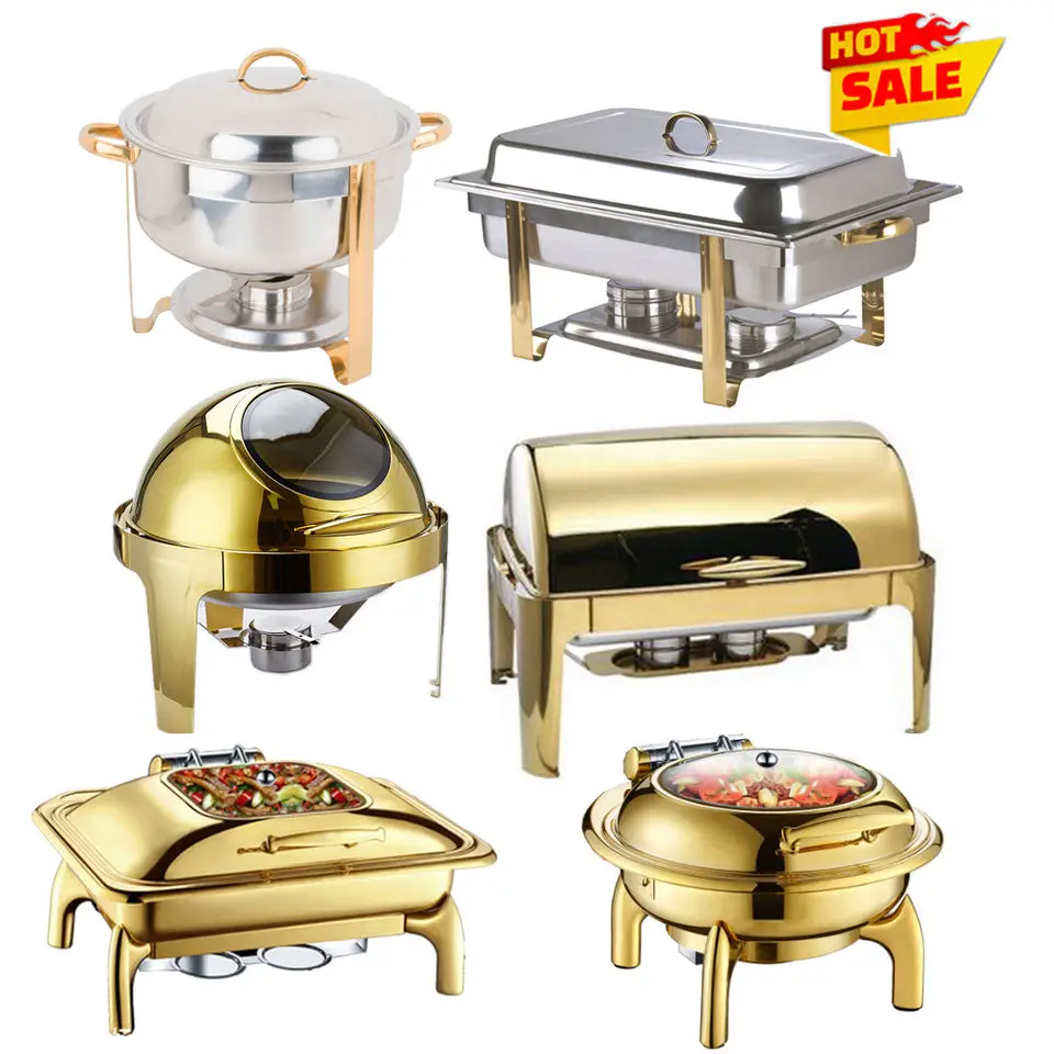 1pcsGold Glass Roll Top Food Warmer Alcohol Stove Chafing Dishes Buffet Food Pan Chafer Buffet Set otel Restaurant Buffet Server