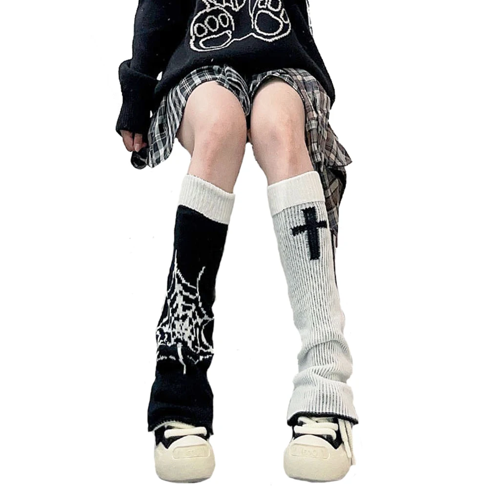 

Spider Web Cross Dark Gothic Punk Leg Warmers Loose Leg Socks Autumn Winter Warm Fashion Streetwear Harajuku Leg Warmers Covers