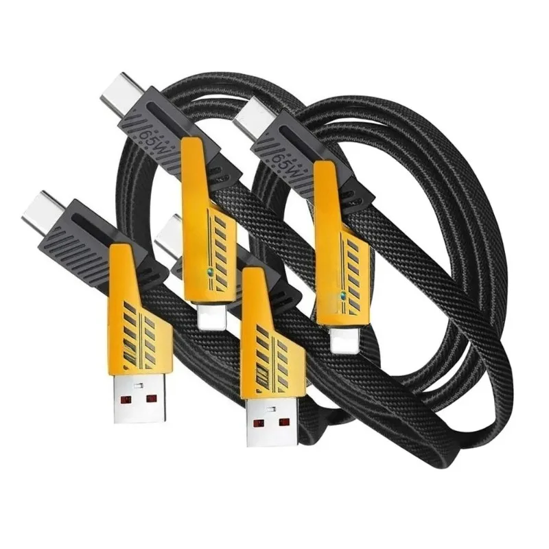2PCS 4 in 1 Mecha Fast Charging Data Cable PD 27W Compatible With iPhone 15 Samsung Xiaomi 65W USB Type C Multi Port