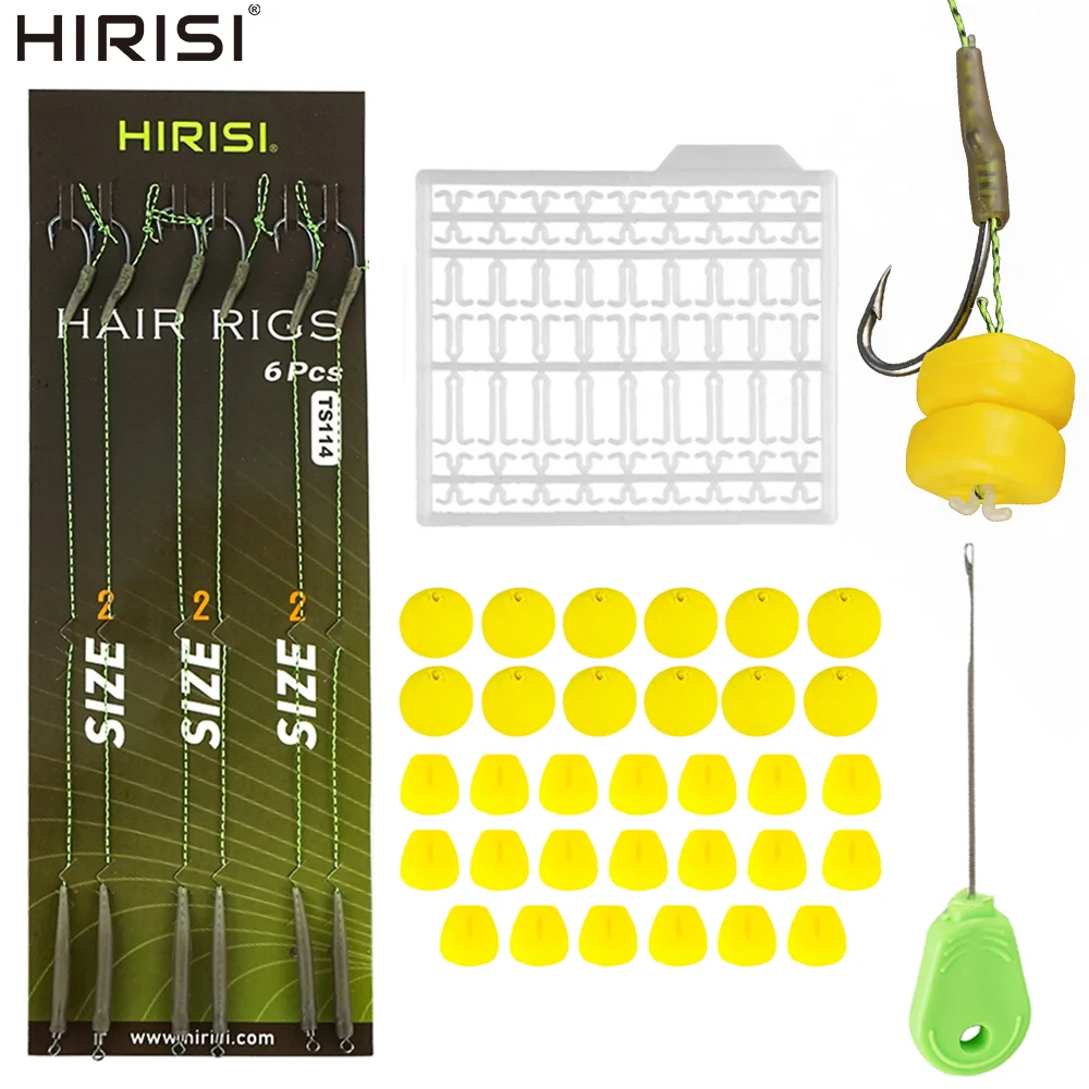 Hirisi 6-teiliges Karpfenangel-Haarrig-Set mit hochwertigen Stahlhaken, Wirbeln und Boilie-Ködern - Angelzubehör