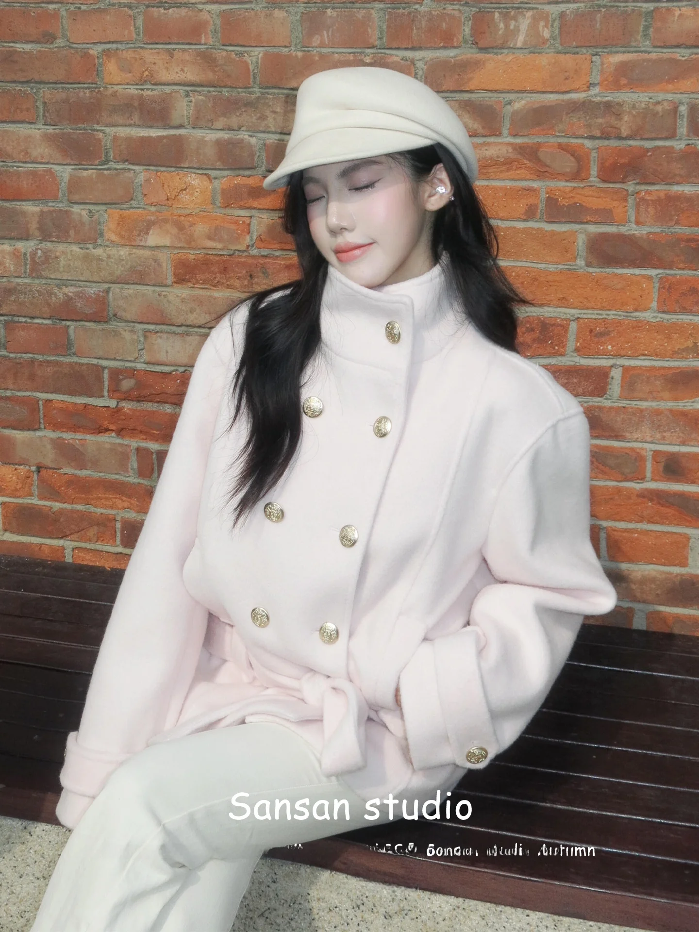 

Розовое шерстяное пальто женское, на раннюю весну, с двойным рядом пуговиц, высокой талией, воротником-стойкой, модный кардиган, длинное пальто с длинными рукавами