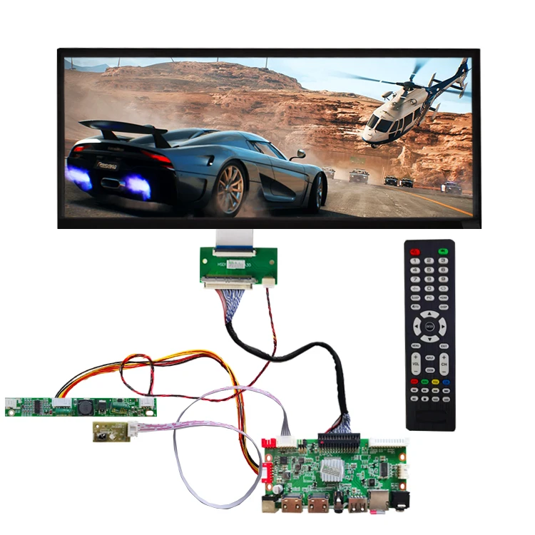 Wisecoco 12.3 Inch 1920x720 IPS TFT LCD Panel Stretched Bar Touch Display USB SD Card Driver Board for Dashboard Panel