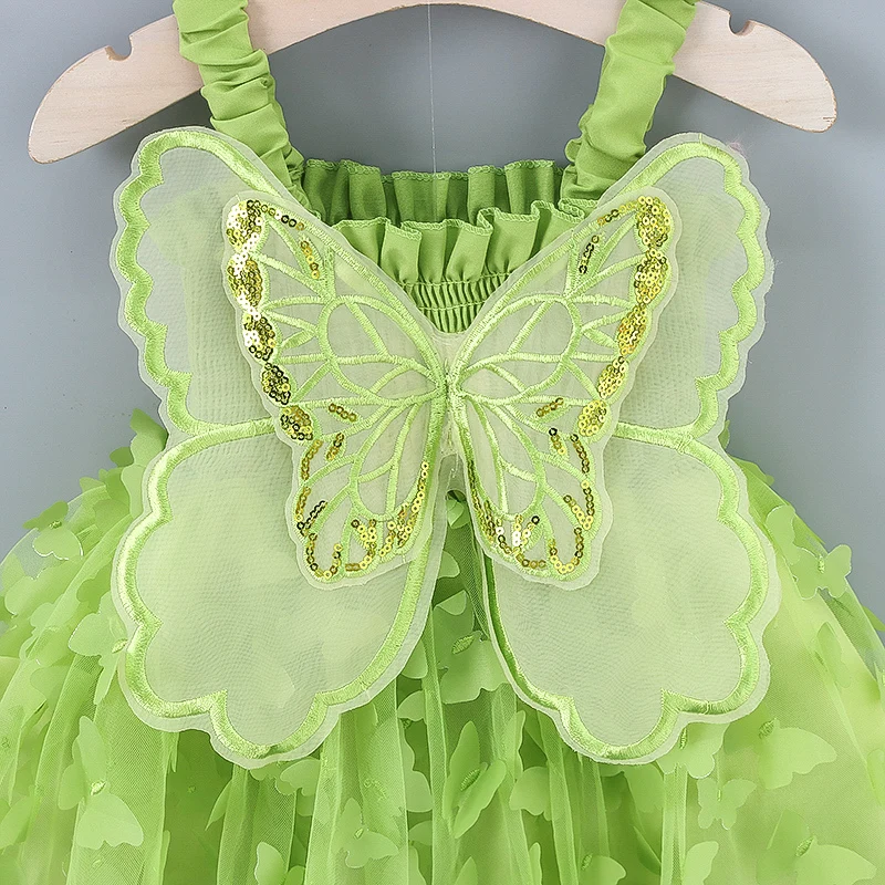 Girls\' Party Princess Back Decorated Butterfly Wings Dress Summer New Children\'s Embroidered Mesh Skirt