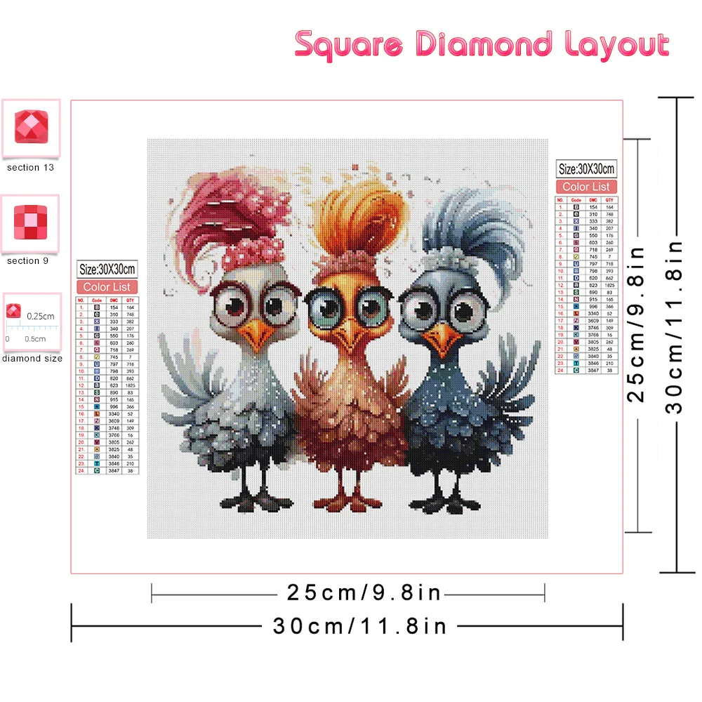 Huacan New Arrivals Diamond Painting Animal Chicken Set 5d Diy Mosaic Cartoon Handmade Gift Funny Home Decoration
