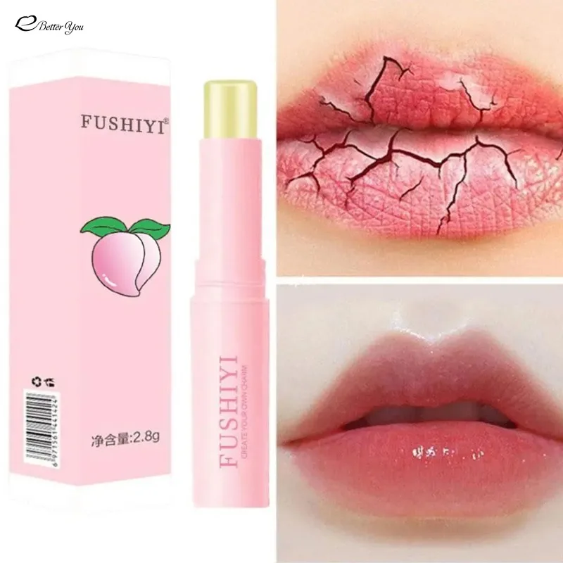 2pcs Peach Lip Balm Colorless Long-lasting Moisturizing Lipstick Temperature Change Color Lipgloss Anti-drying Hydration LipCare