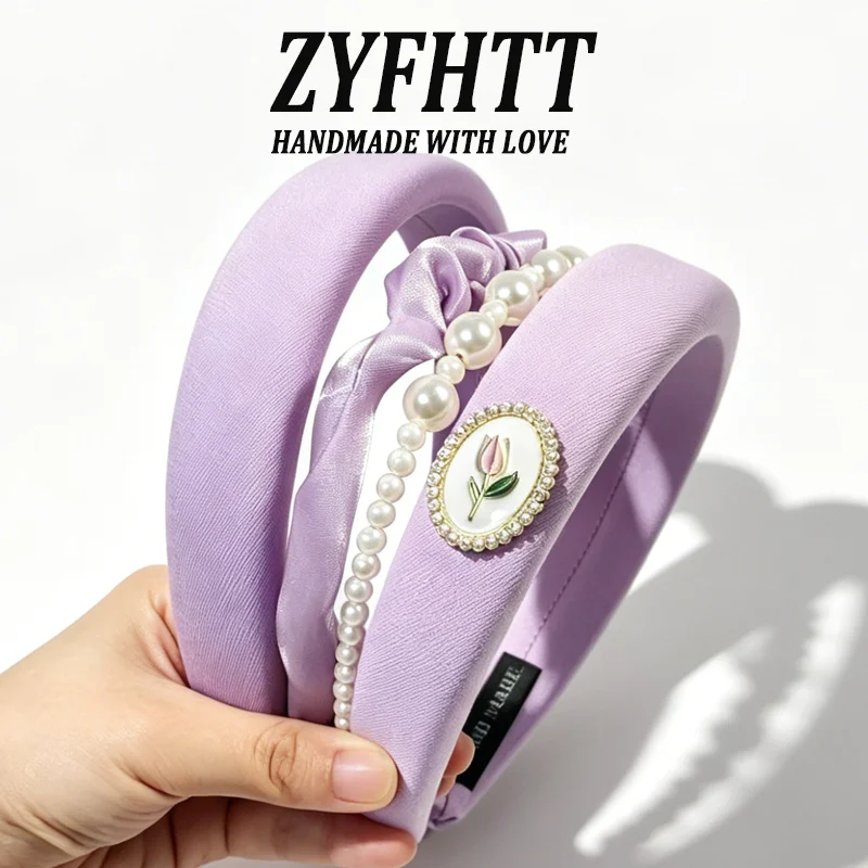 1/6 Stück ZYFHTT Lila Serie Schwamm-Stirnband für Damen, elegantes, vielseitiges breites Haarband, modischer Haarreif für Mädchen – Detail 6
