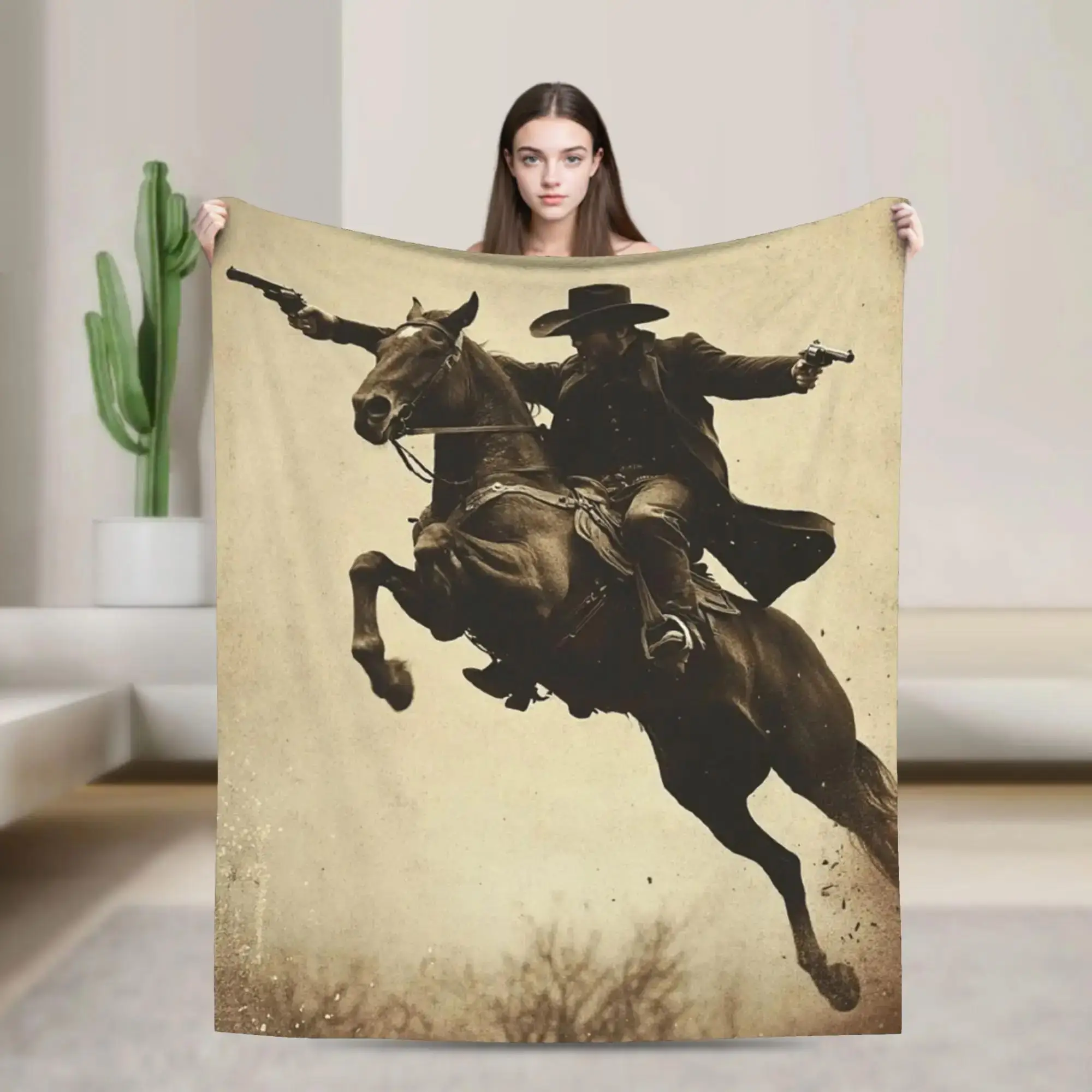 Warm Flannel Throw Blanket for Kids Camping Cowboy Movie Night  Red Bedspread Sofa Bed Cover