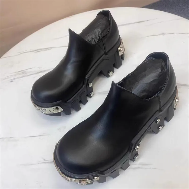 Woman Man Low-top Bulldozer Gear Tank Boot Big Head Derby Shoes For Men Thick-soled Genuine Leather Male Female Ankle Boot