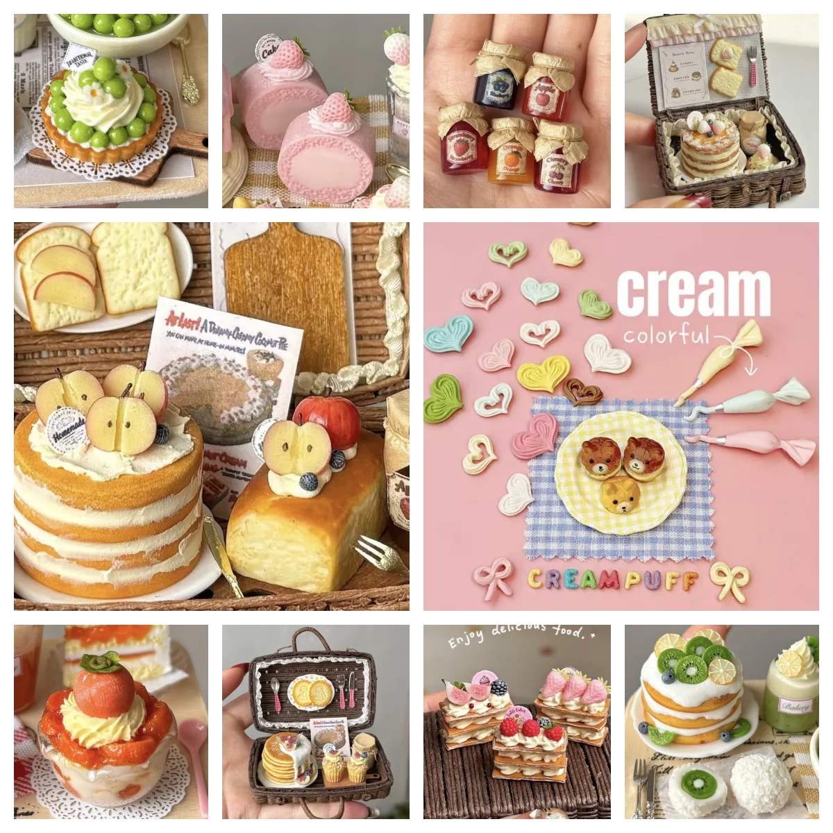 

Handmade 1:6 Miniature Dessert Collection: Matcha Rolls, Persimmon Mousse & Strawberry Cupcakes in Gift Box for Collectors